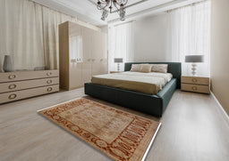 Mid-Century Modern Mahogany Brown Oriental Rug in a Bedroom, urb691