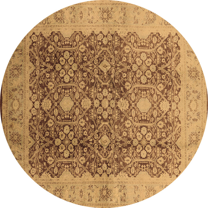 Round Machine Washable Oriental Brown Traditional Rug, wshurb692brn