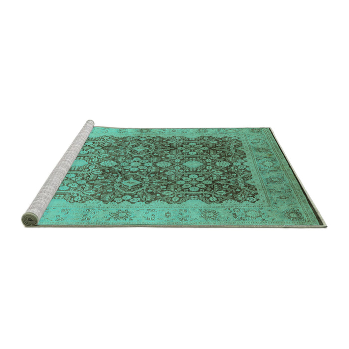 Sideview of Machine Washable Oriental Turquoise Traditional Area Rugs, wshurb692turq