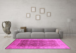Machine Washable Oriental Pink Traditional Rug in a Living Room, wshurb692pnk