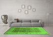 Machine Washable Oriental Green Traditional Area Rugs in a Living Room,, wshurb692grn