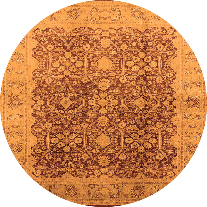 Round Machine Washable Oriental Orange Traditional Area Rugs, wshurb692org