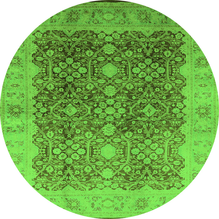 Round Machine Washable Oriental Green Traditional Area Rugs, wshurb692grn