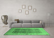 Machine Washable Oriental Emerald Green Traditional Area Rugs in a Living Room,, wshurb692emgrn