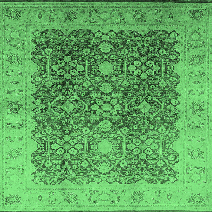Square Machine Washable Oriental Emerald Green Traditional Area Rugs, wshurb692emgrn