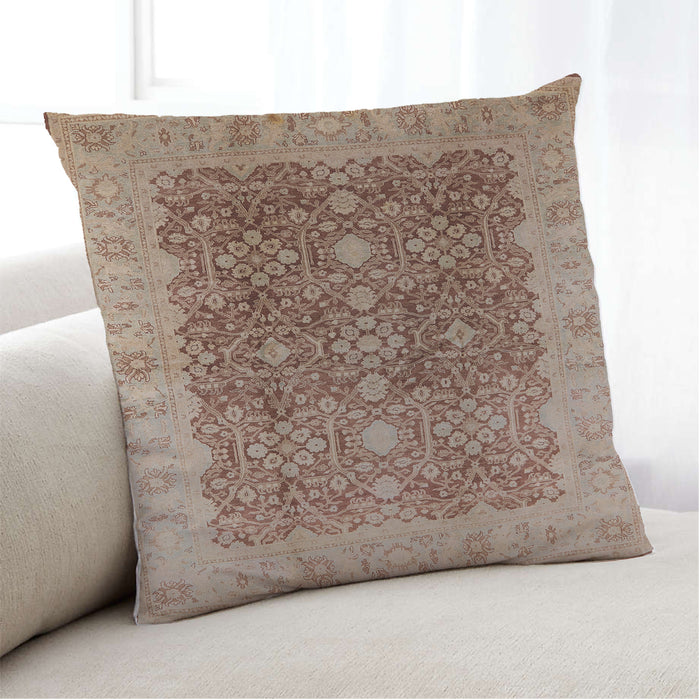 Lifestyle Image of Mid-Century Modern Urban Square Chestnut Red Throw Pillow, 18 inch by 18 inch, pwurb692