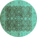 Round Oriental Turquoise Traditional Rug, urb692turq