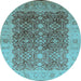 Round Machine Washable Oriental Light Blue Traditional Rug, wshurb692lblu