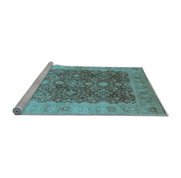 Sideview of Machine Washable Oriental Light Blue Traditional Rug, wshurb692lblu