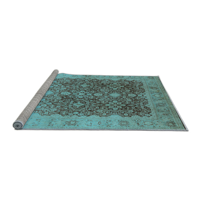 Sideview of Machine Washable Oriental Light Blue Traditional Rug, wshurb692lblu