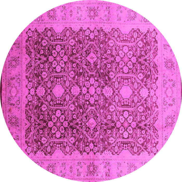 Round Machine Washable Oriental Pink Traditional Rug, wshurb692pnk