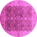 Round Machine Washable Oriental Pink Traditional Rug, wshurb692pnk