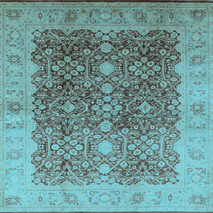 Square Machine Washable Oriental Light Blue Traditional Rug, wshurb692lblu