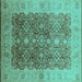 Square Machine Washable Oriental Turquoise Traditional Area Rugs, wshurb692turq