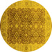 Round Machine Washable Oriental Yellow Traditional Rug, wshurb692yw