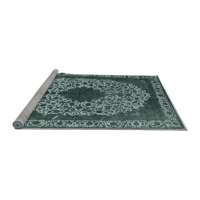 Sideview of Machine Washable Industrial Modern Cadet Blue Green Rug, wshurb693