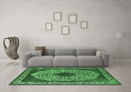 Machine Washable Oriental Emerald Green Industrial Area Rugs in a Living Room,, wshurb693emgrn
