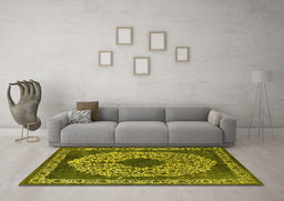Machine Washable Oriental Yellow Industrial Rug in a Living Room, wshurb693yw