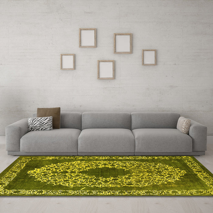 Machine Washable Oriental Yellow Industrial Rug in a Living Room, wshurb693yw