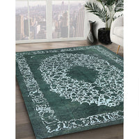 Mid-Century Modern Cadet Blue Green Oriental Rug, urb693