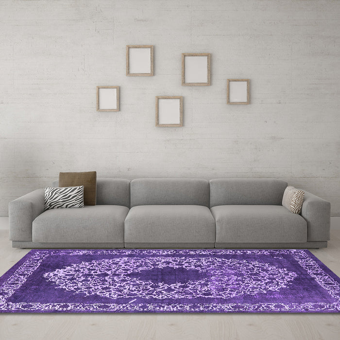 Machine Washable Oriental Purple Industrial Area Rugs in a Living Room, wshurb693pur