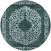 Round Machine Washable Industrial Modern Cadet Blue Green Rug, wshurb693