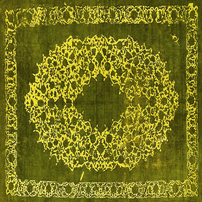 Square Machine Washable Oriental Yellow Industrial Rug, wshurb693yw