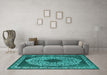 Machine Washable Oriental Turquoise Industrial Area Rugs in a Living Room,, wshurb693turq