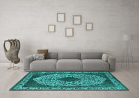 Machine Washable Oriental Turquoise Industrial Rug, wshurb693turq