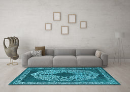 Machine Washable Oriental Light Blue Industrial Rug in a Living Room, wshurb693lblu