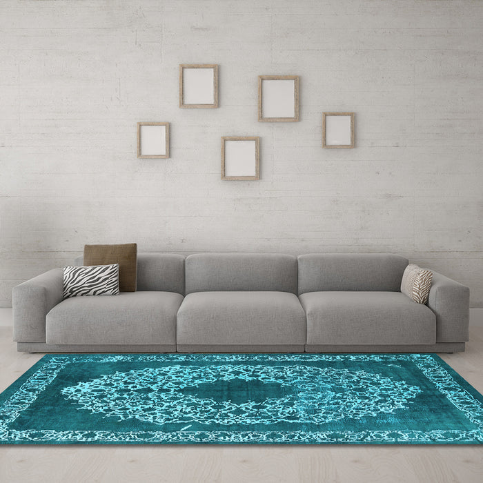 Machine Washable Oriental Light Blue Industrial Rug in a Living Room, wshurb693lblu