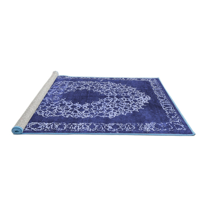 Sideview of Machine Washable Oriental Blue Industrial Rug, wshurb693blu