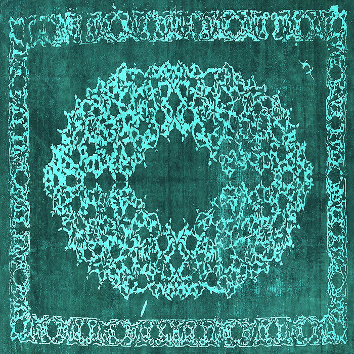 Square Machine Washable Oriental Turquoise Industrial Area Rugs, wshurb693turq