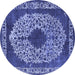 Round Machine Washable Oriental Blue Industrial Rug, wshurb693blu