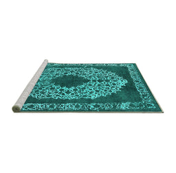 Sideview of Machine Washable Oriental Turquoise Industrial Area Rugs, wshurb693turq