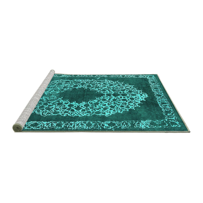 Sideview of Machine Washable Oriental Turquoise Industrial Area Rugs, wshurb693turq