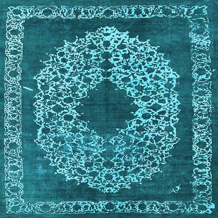Square Machine Washable Oriental Light Blue Industrial Rug, wshurb693lblu