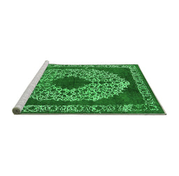 Sideview of Machine Washable Oriental Green Industrial Area Rugs, wshurb693grn
