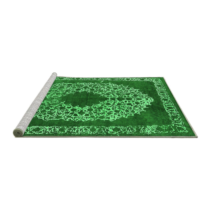 Sideview of Machine Washable Oriental Green Industrial Area Rugs, wshurb693grn