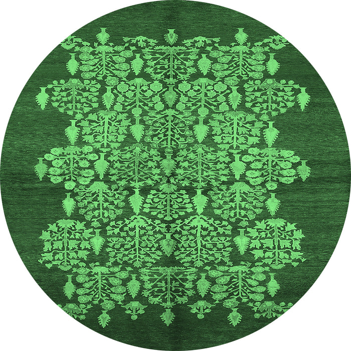 Round Oriental Emerald Green Industrial Rug, urb694emgrn