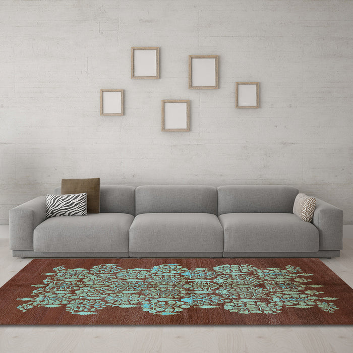 Machine Washable Oriental Light Blue Industrial Rug in a Living Room, wshurb694lblu