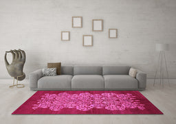 Machine Washable Oriental Pink Industrial Rug in a Living Room, wshurb694pnk