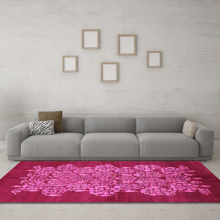 Machine Washable Oriental Pink Industrial Rug in a Living Room, wshurb694pnk