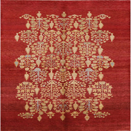 Square Mid-Century Modern Red Oriental Rug, urb694