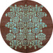 Round Machine Washable Oriental Light Blue Industrial Rug, wshurb694lblu