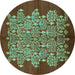 Round Machine Washable Oriental Turquoise Industrial Area Rugs, wshurb694turq