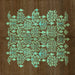 Square Machine Washable Oriental Turquoise Industrial Area Rugs, wshurb694turq