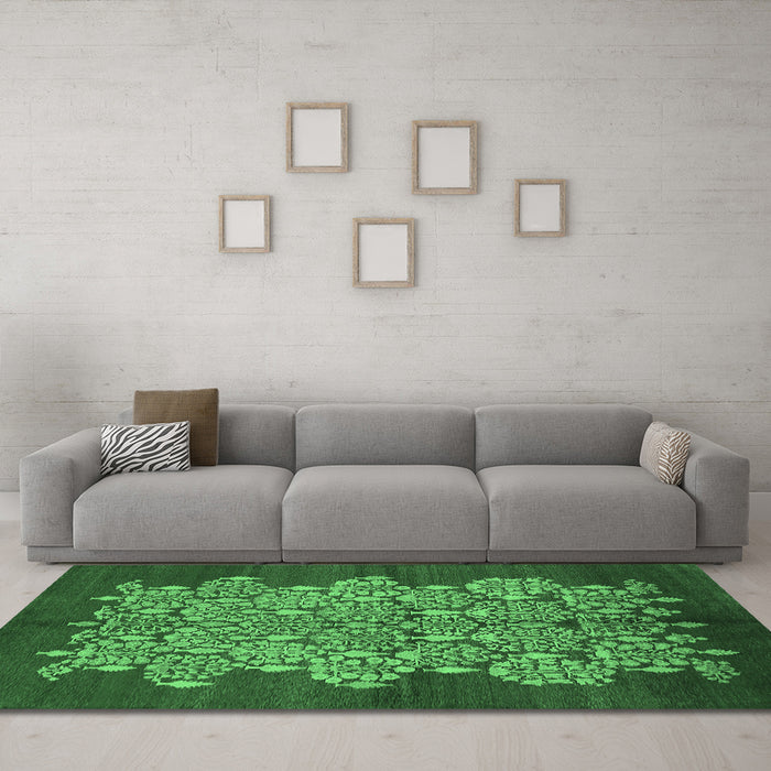 Machine Washable Oriental Emerald Green Industrial Area Rugs in a Living Room,, wshurb694emgrn
