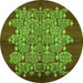 Round Machine Washable Oriental Green Industrial Area Rugs, wshurb694grn