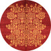 Round Machine Washable Oriental Orange Industrial Area Rugs, wshurb694org